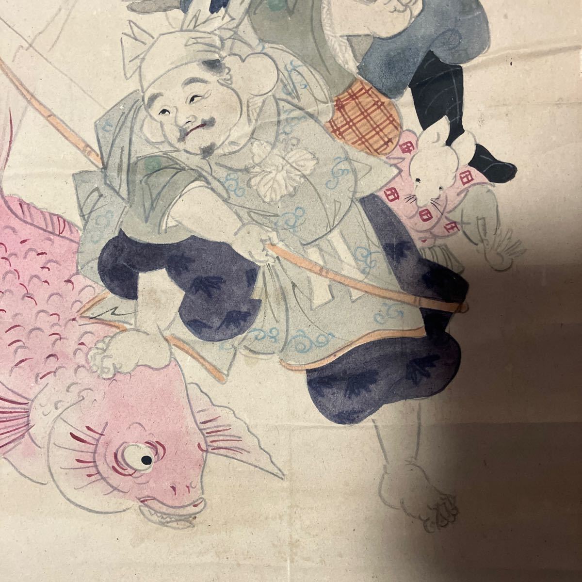 【模写】掛軸 紙本 書 七福神 箱無 同梱可能 n o.5400