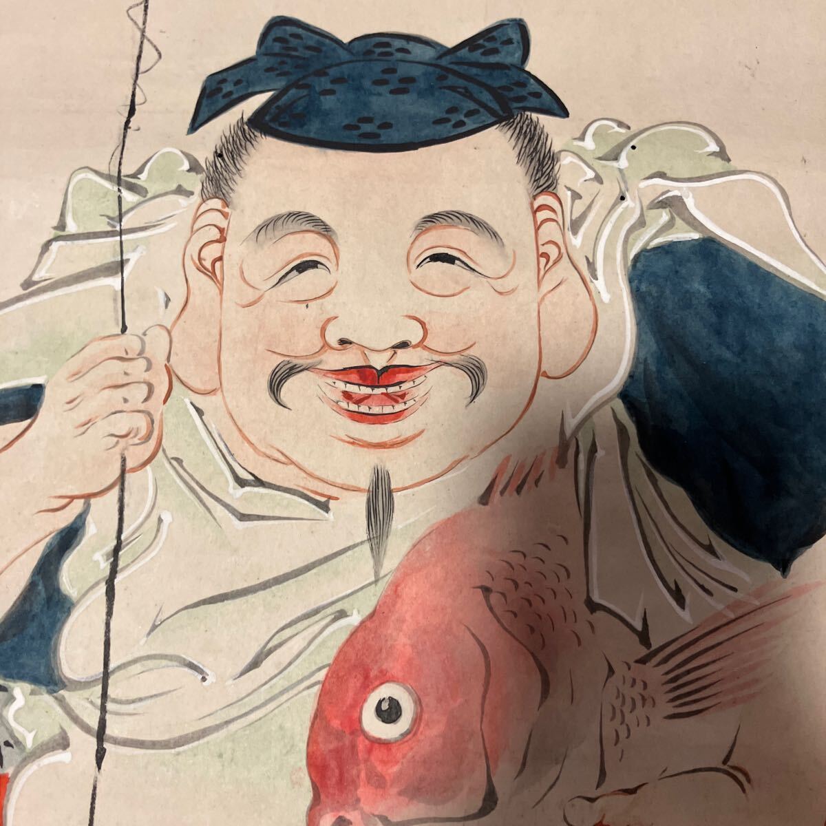 【模写】掛軸 山一村 紙本 恵比寿 七福神 箱無 同梱可能 no.5975