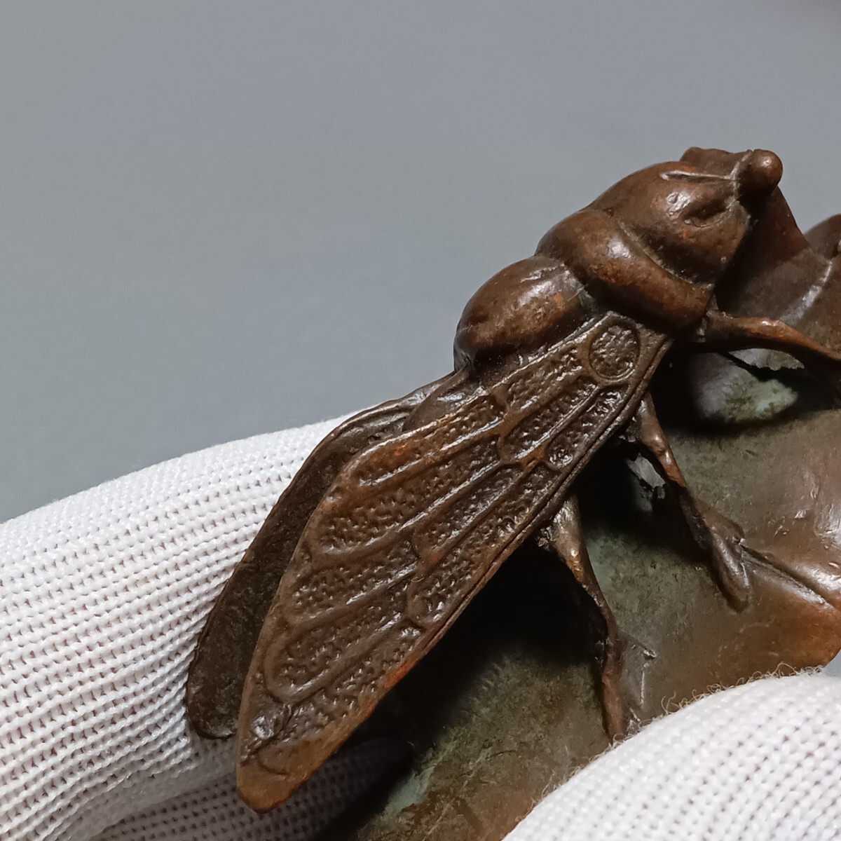 文房具 古銅制 竹蝉紋 筆架 文鎮 雅趣置物